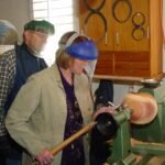 Lynda's 1st time on the lathe practicing with the bowl gouge