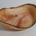 14" diameter avocado crotch wood bowl turned green by David Frank and allowed to warp.