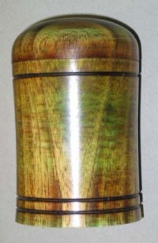 Lidded box with two colors of analine dye: note the wood grain shows thru the dye unlike with the paints